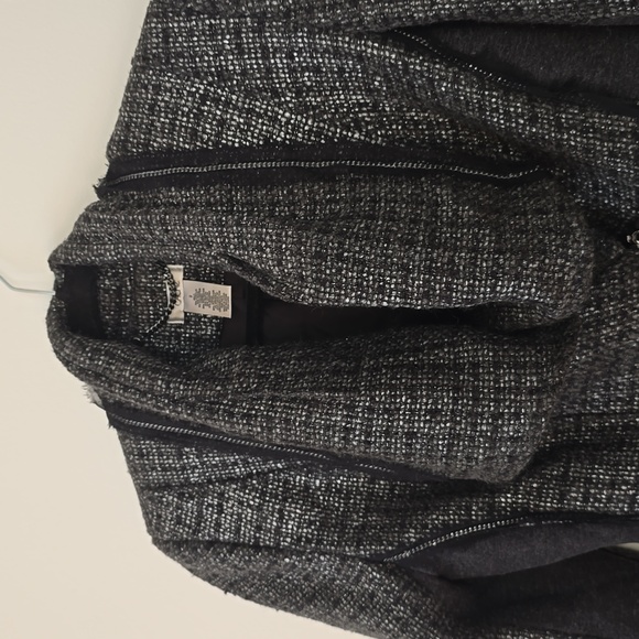 CACHE Charcoal Gray/Black Metallic Tweed Wool Blend Motorcycle Jacket Size 2 - Picture 3 of 11